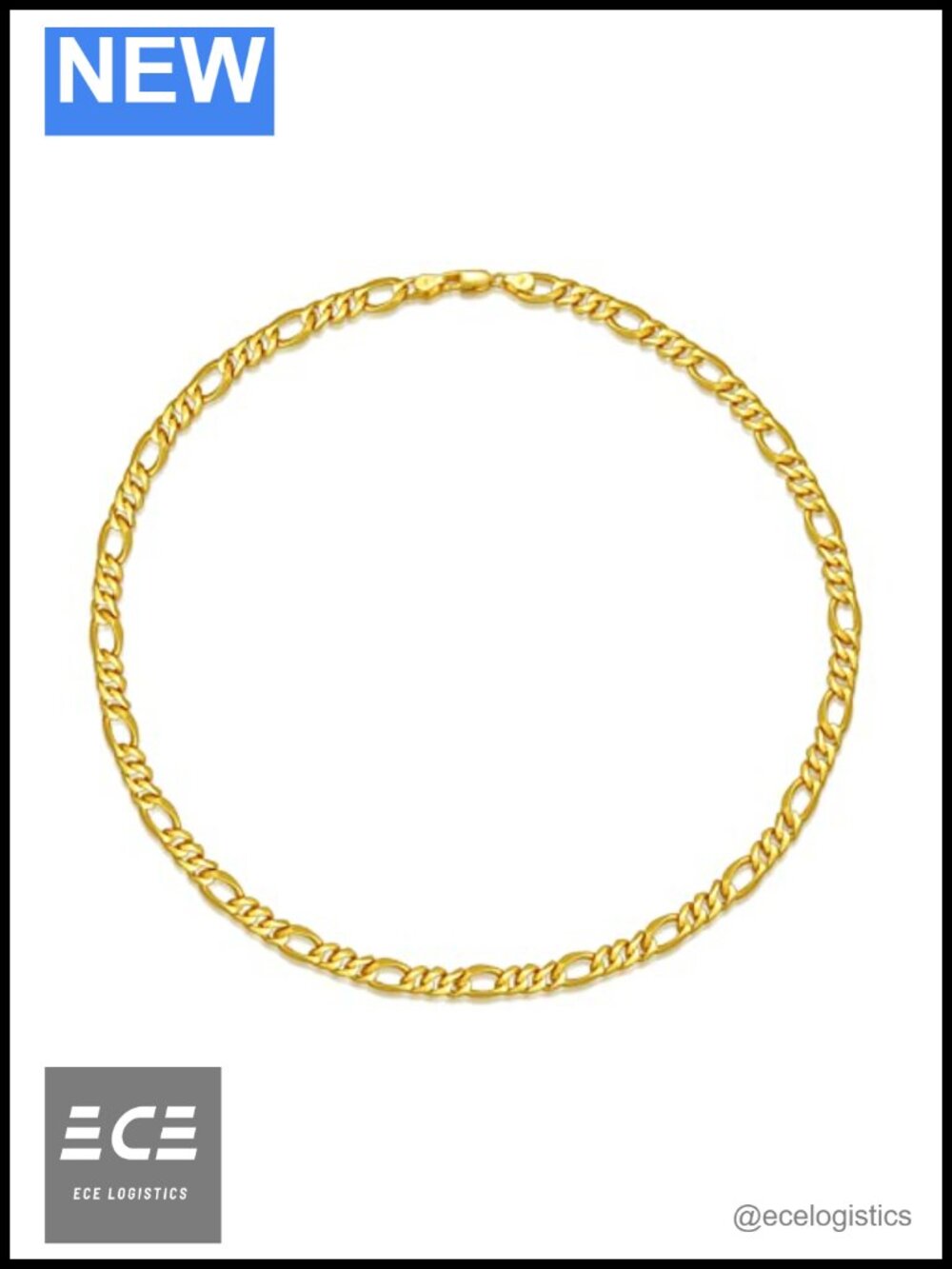 S925 Sterling Silver 18K Gold Plated 3mm Figaro Link Necklace Italy